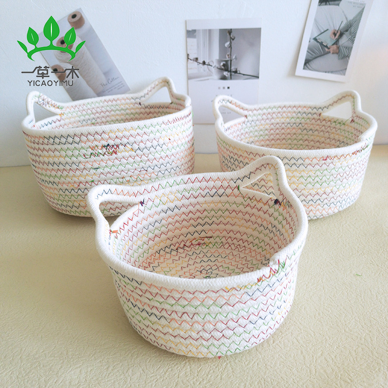 Desktop Storage Frame Cotton Rope Storage Basket Twine Woven Storage Basket Cosmetics Snacks Sundry Basket European Finishing Basket details Picture