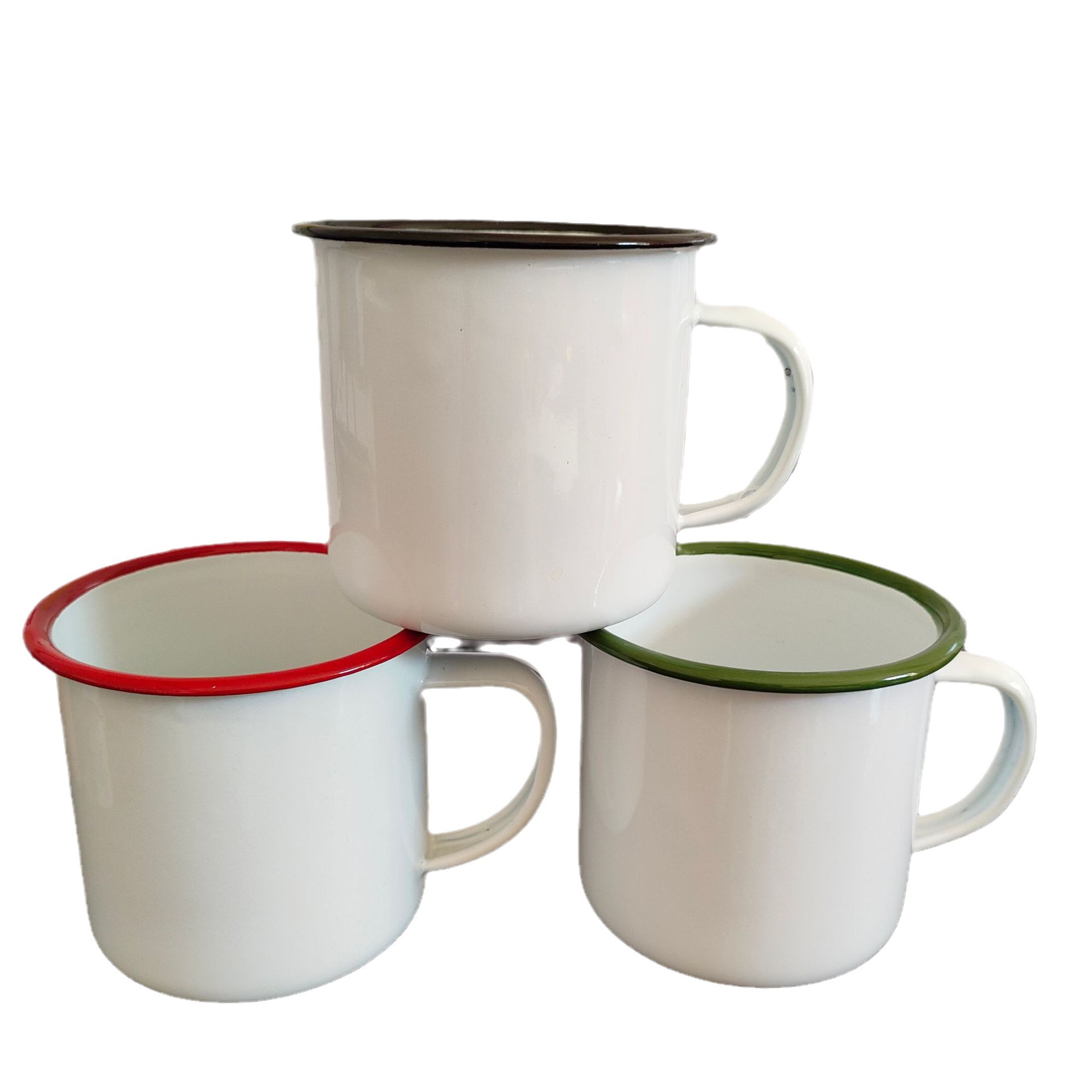 360ML white enamel cup, mug, coffee cup, colored rim with LOGO printed, thickened mouth cup, old-fashioned cup Item Picture