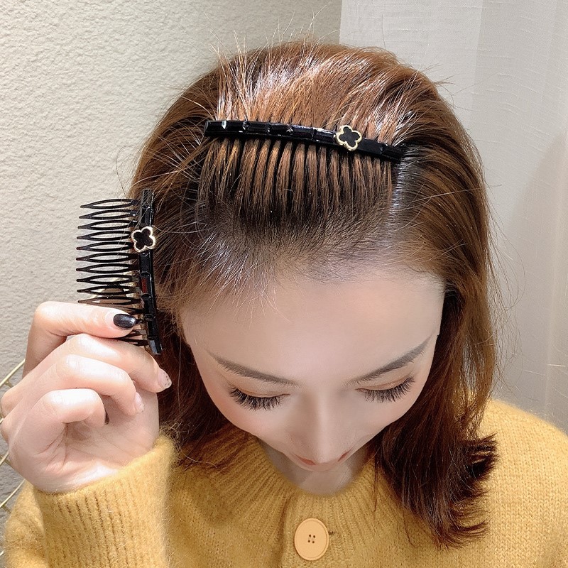 Four-Leaf Clover Black Hair Comb Simple Non-Slip Disc Hair Comb Card Insert Comb Korean Inverted Hair Card Bangs Clip Comb Insert Clip Female