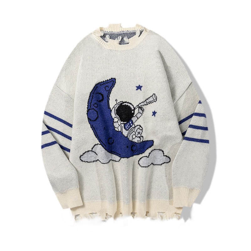 QYXR sweaters - a versatile and casual Hong Kong-style cartoon sweater for couples in autumn and winter, a unique trend for both men and women Item Picture