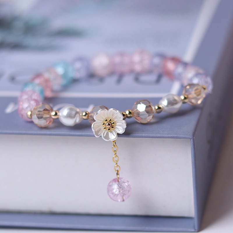 Cross-border best-selling creative flower pendant beaded bracelet, fresh and colorful jewelry, flower crystal student campus bracelet Specification image