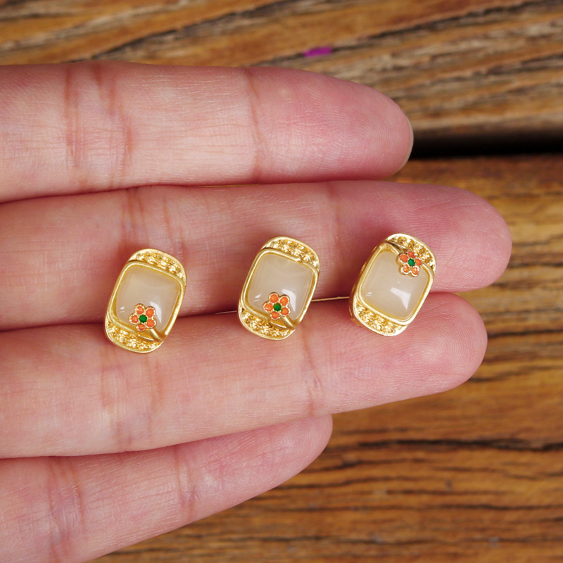 Nepal Old Gold 14K Bag Gold Edge Small Flower Burnt Blue Through Hole Accessories Imitation Hetian Jade Jasper Color Diy Bracelet Application Scenario