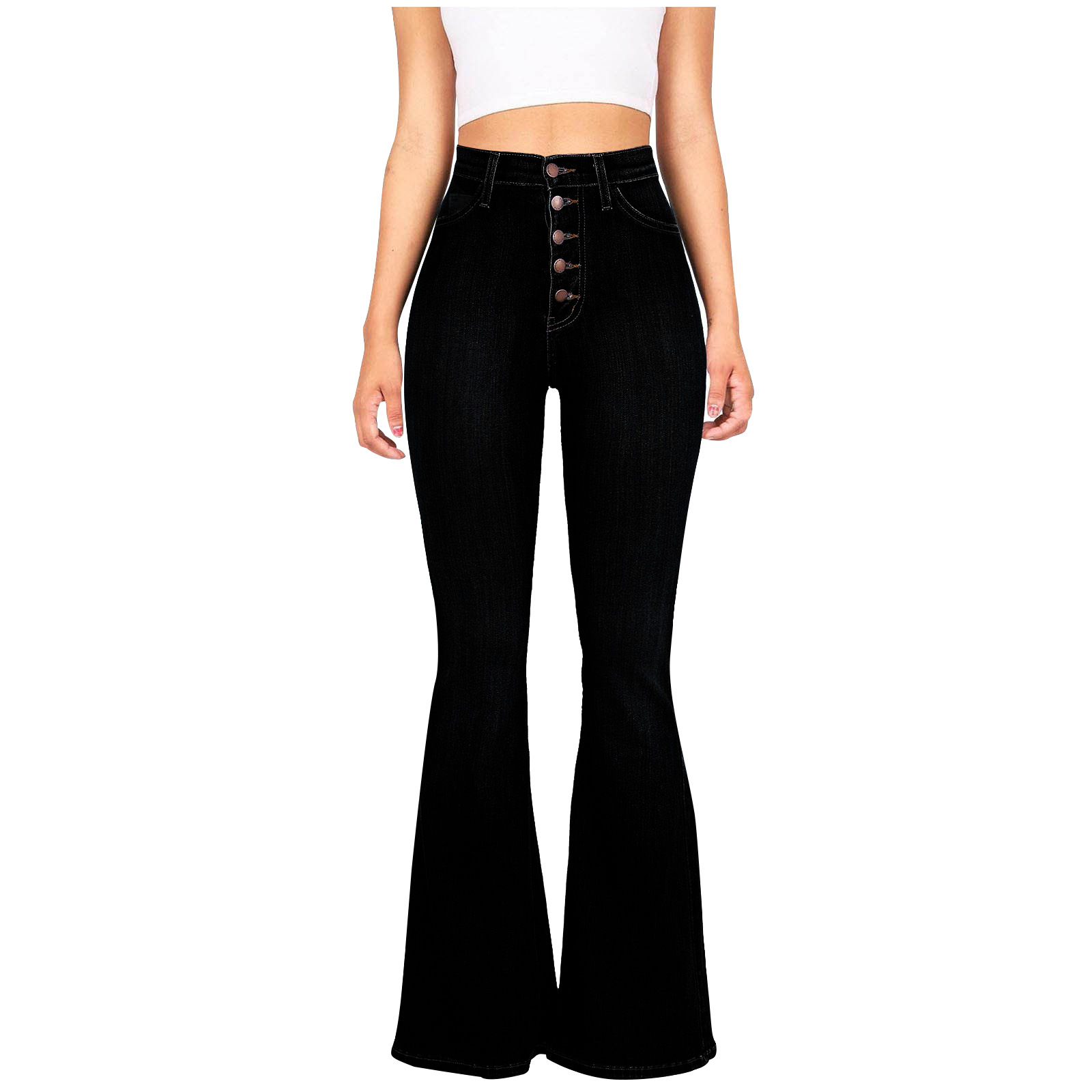 European and American cross-border trade source 2024 Spring/Summer new high-waisted stretch slightly flared jeans for women Specification drawing