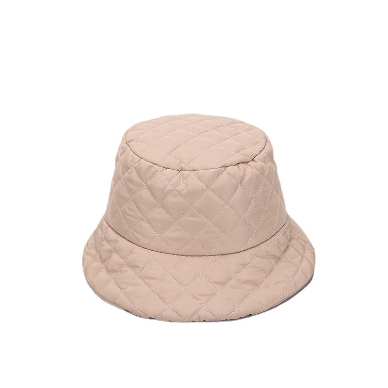 Cross-border fashionable solid color checkered retro fisherman hat, thickened warm hat for autumn and winter, Korean-style women's versatile basin hat Item Picture