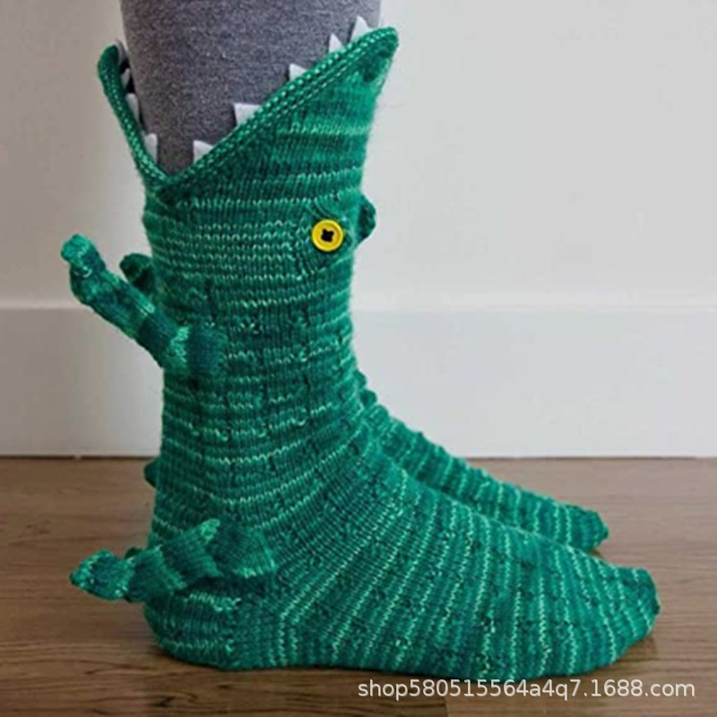 跨境爆品Knit Crocodile Socks圣诞针织鳄鱼袜鲨鱼袜子地板保暖袜图