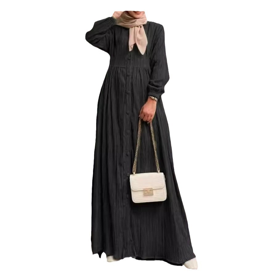 2024 Muslim Women's clothing retro long-sleeved solid color robe Spring and Autumn New Elegant casual plus-size women's dress Item Picture