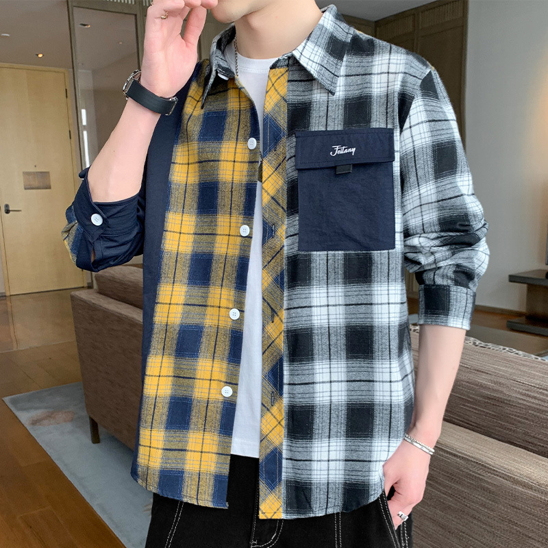 Spring 2022 New Hong Kong-style ins color-blocking men's shirts, Korean-style long-sleeved shirts, men's casual couple coats Specification image