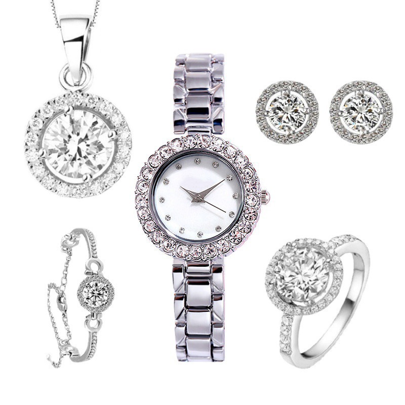 New Women's Watch Five-Piece Set Of Tiktok Live Luxury Diamond Set Fashion Trend Quartz Watch Set Item Picture