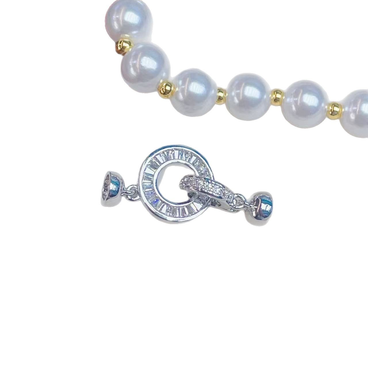 New copper-plated real gold bow pearl buckle DIY accessory, round sweater chain link, end buckle Item Picture