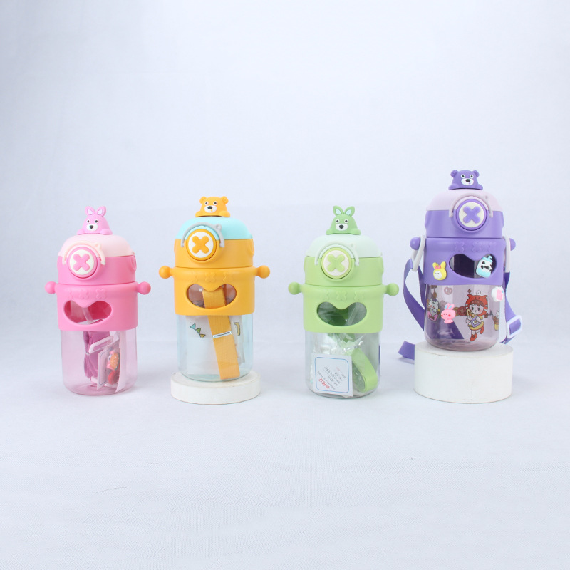 Cartoon Figures Large Capacity Plastic Water Cup Children's Cartoon Straps Men And Women Cute Water Cup Fashion Trend Cups