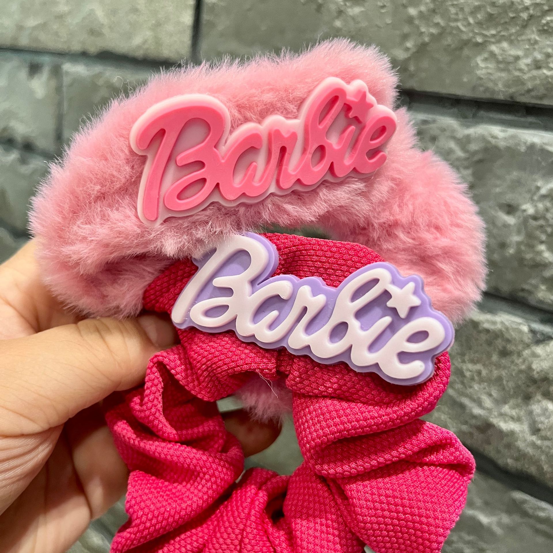 Large Korean plush large intestine hair band, bow hair accessory, letter princess hair tie, rose red whitening girl headwear details Picture