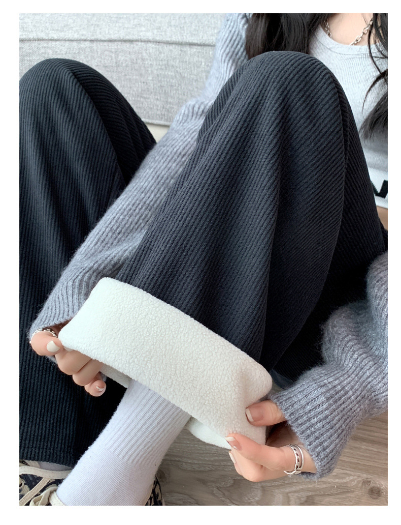 H506加绒阔腿裤女秋冬高腰垂感宽松显瘦灯芯绒直筒拖地白色休闲裤详情29