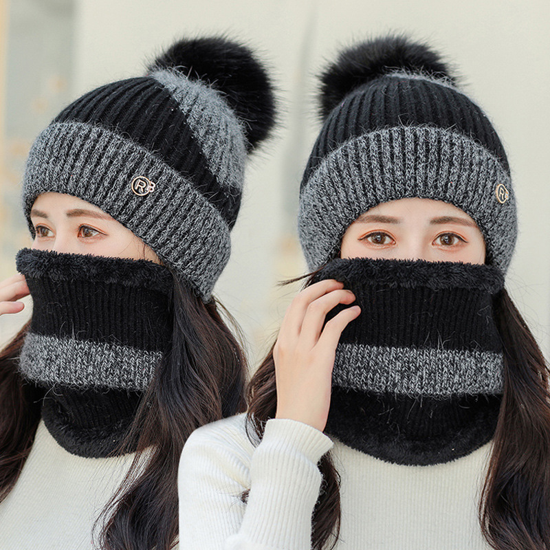 2021 Rabbit fur woolen hats, children's autumn and winter knitted hats, Korean style cute girls' winter warm hats, scarves with fleece