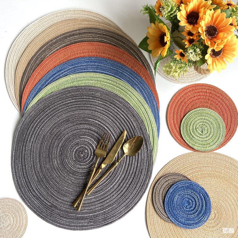 Nordic cotton yarn Western placemats, round table MATS, home ramie plate MATS and bowl MATS, Japanese woven anti-slip MATS and heat insulation MATS details Picture