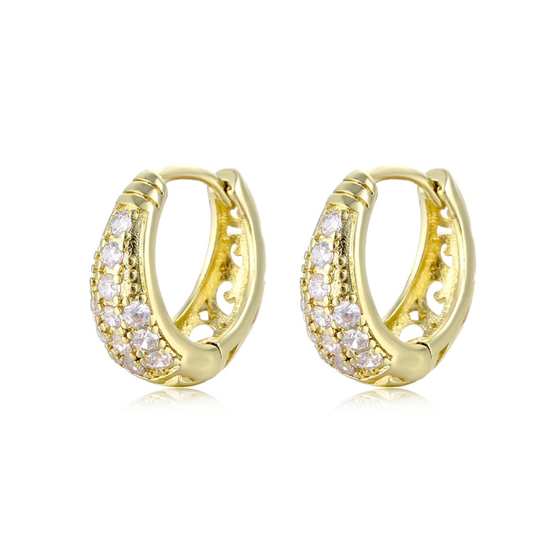 跨境铜镶锆石椭圆形耳耳环 18k金色复古耳环 欧美气质C形耳圈配饰