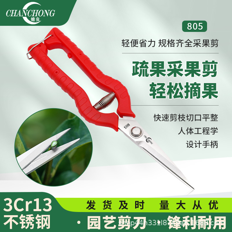 蟾虫805采果剪不锈钢剪刀葡萄剪稀果剪花剪园艺剪刀修枝剪果树修