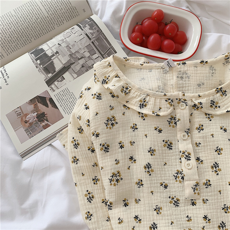 Zhao Silu With 2023 Spring And Autumn New South Korean Ins Long-Sleeved Loose Doll Collar Floral Home Dress Long Nightdress Item Picture