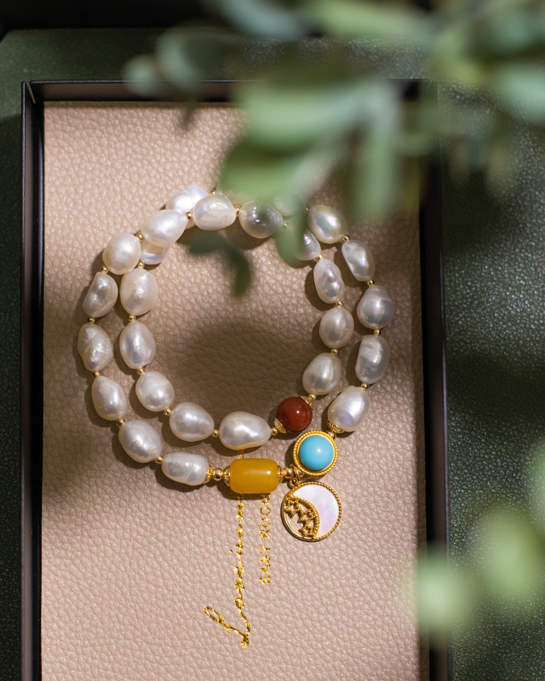 Double Baroque pearl bracelet hanging shell moon bracelet collarbone chain double use manufacturers wholesale
