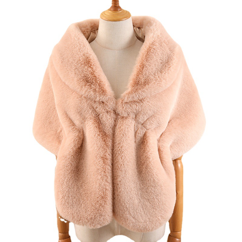 2022 Imitation Fur Shawl Lapel Bride Cheongsam Europe And The United States Autumn Winter Rex Rabbit Fur Cape Shawl Trade Cross-Border Stock Application Scenario