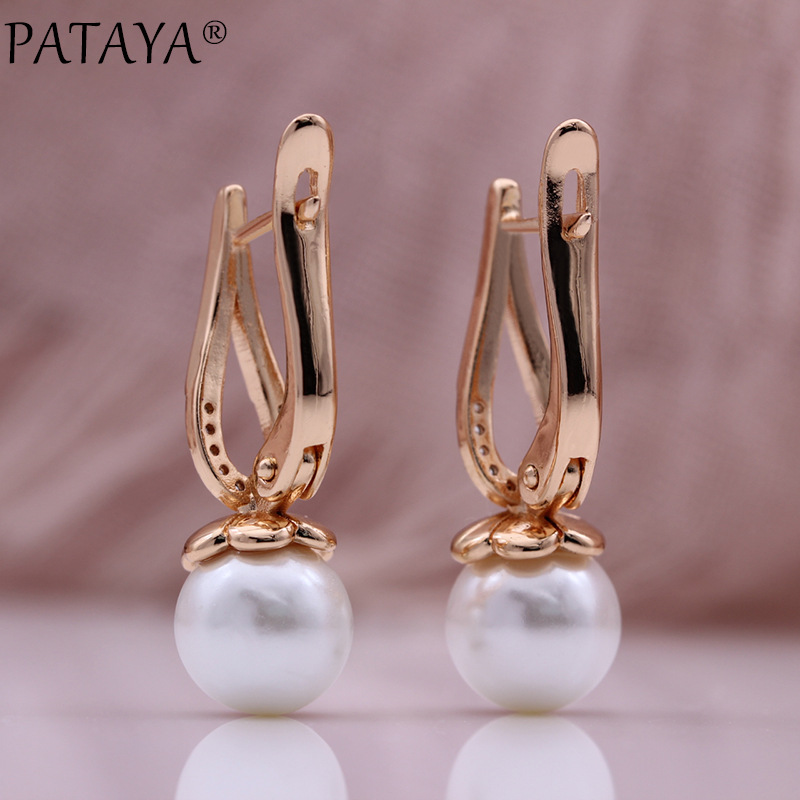PATAYA585 rose gold electroplated earrings, cross-border AliExpress hollowed-out micro-inlaid zircon pearl earrings Application Scenario