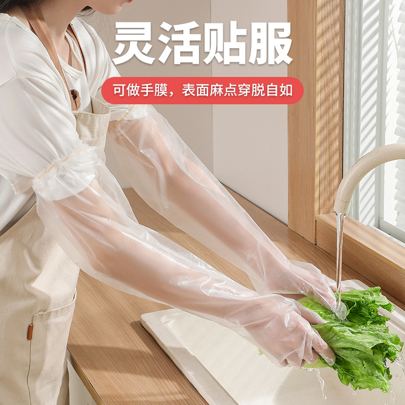 Manufacturer disposable long gloves Arm gloves cpe kitchen housework dishwashing clean waterproof transparent plastic gloves Application Scenario