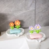 Light luxury and cute flower soap box, no water accumulation, bathroom and toilet home double-layer draining soap rack without drilling details Picture