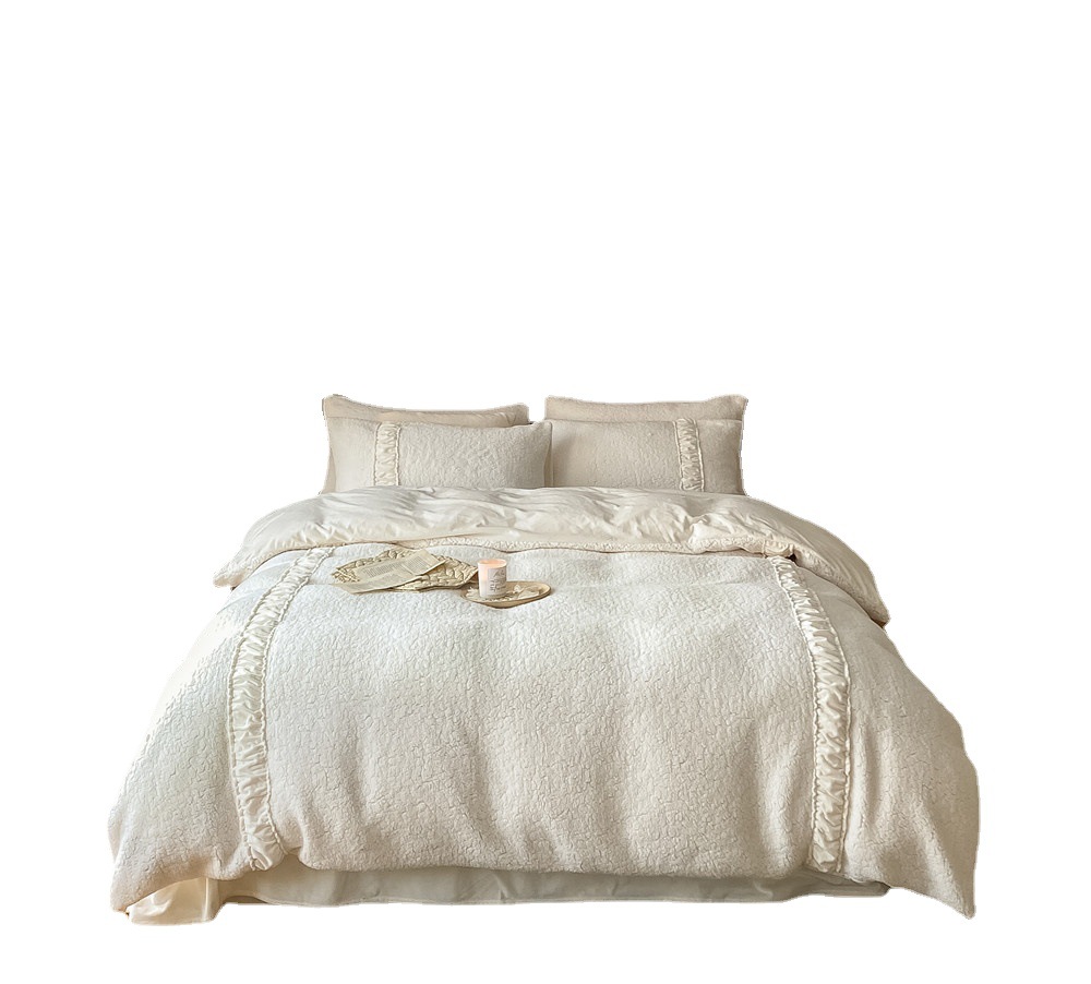 Simple Ins Wind Baby Skin Fleece Bed Four-Piece Winter Thickened Korean Fleece Double Sided Fleece Fairy Bed Sheet Set Item Picture
