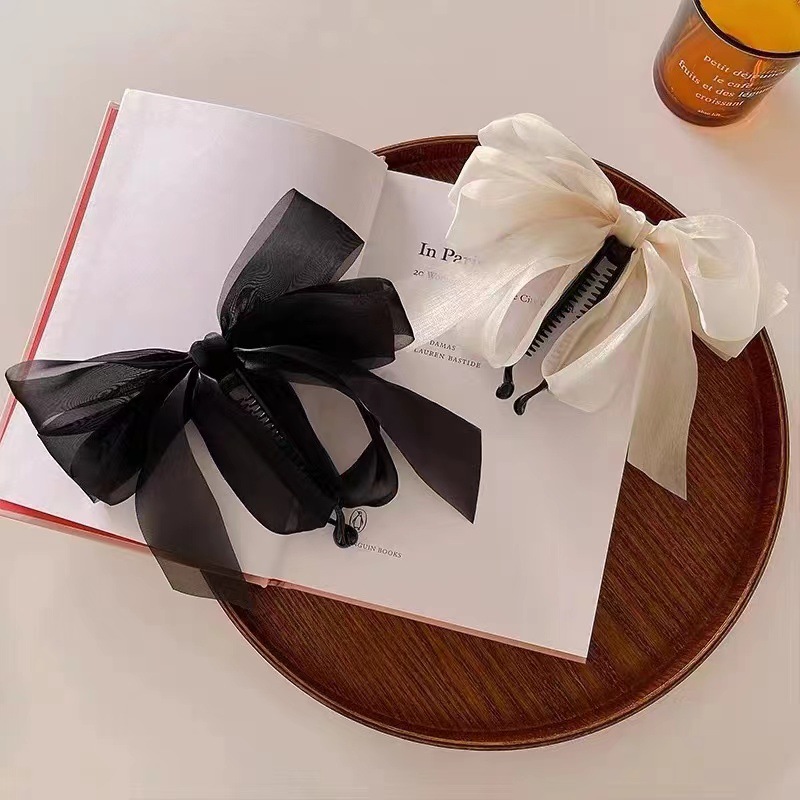 Net Bow Banana Clip Vertical Clip Ponytail Hair Clip Female Back Head Hair Card Net Red 2023 New Summer Hair Accessories