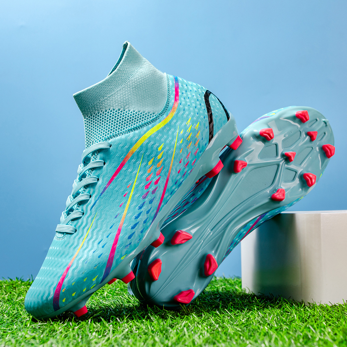 跨境热销高帮足球鞋男女成人学生长钉碎钉草地比赛训练鞋厂家批发详情7