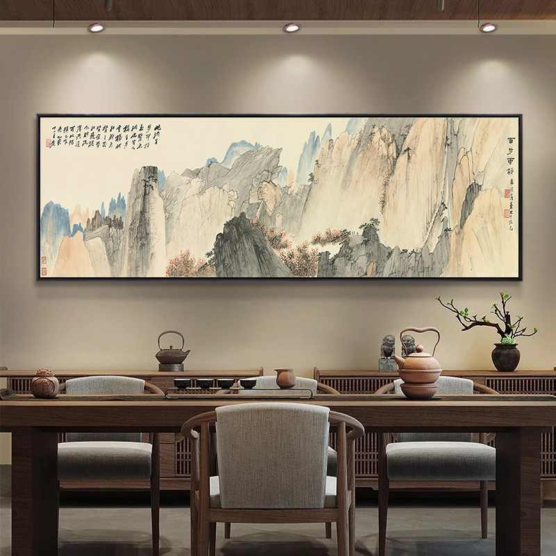 山水装饰画客厅沙发背景办公室壁画新中式喷绘国画卧室背景墙装饰详情7
