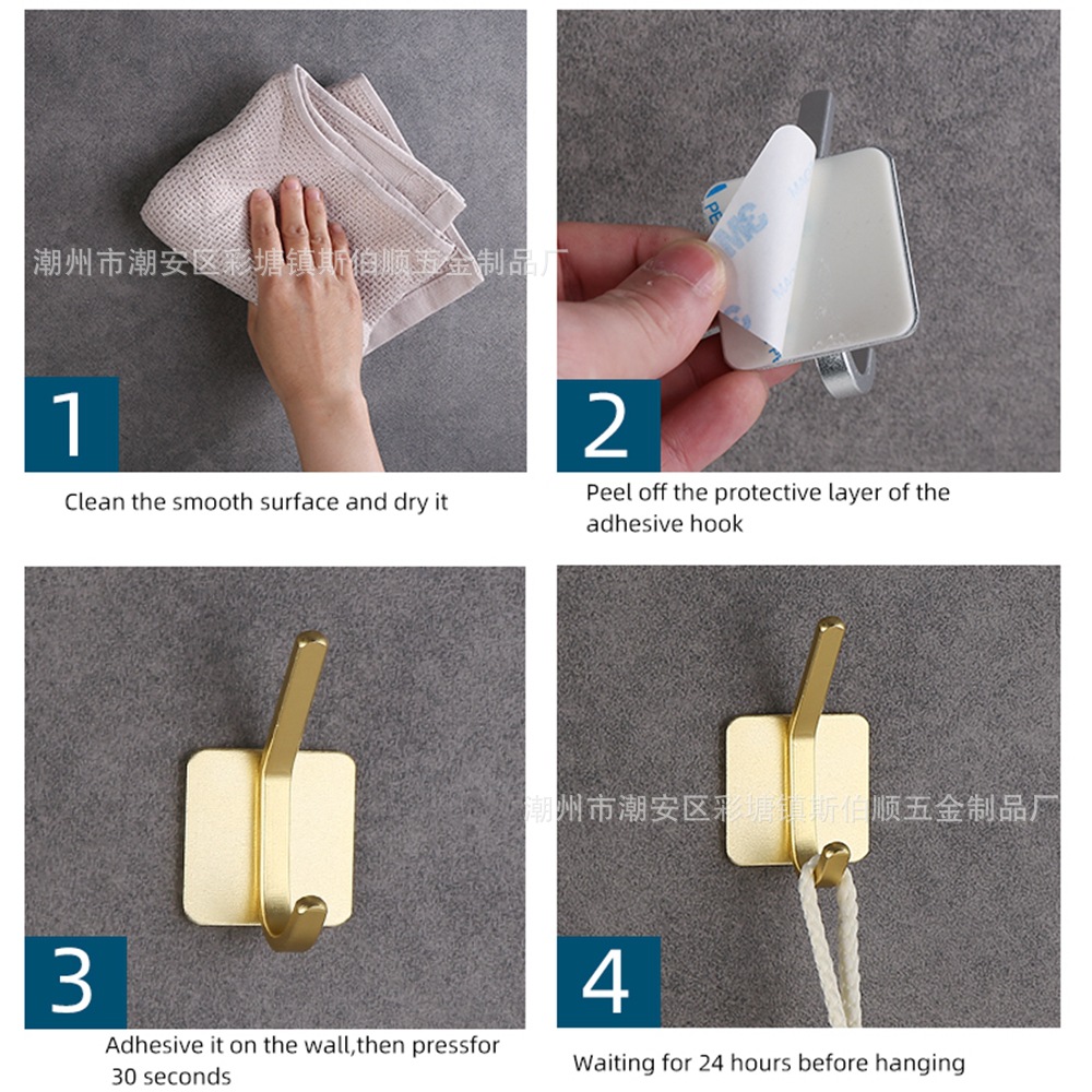跨境太空铝免钉挂钩浴室衣钩单钩门后金属无痕挂钩厨房卫生间挂钩详情12