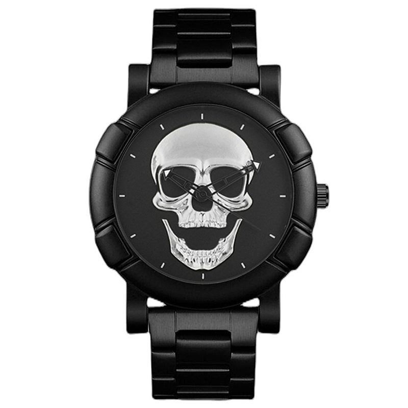 New fashionable large dial, cool skull, trendy men's wristwatch, business dark style cross-border quartz watch Item Picture
