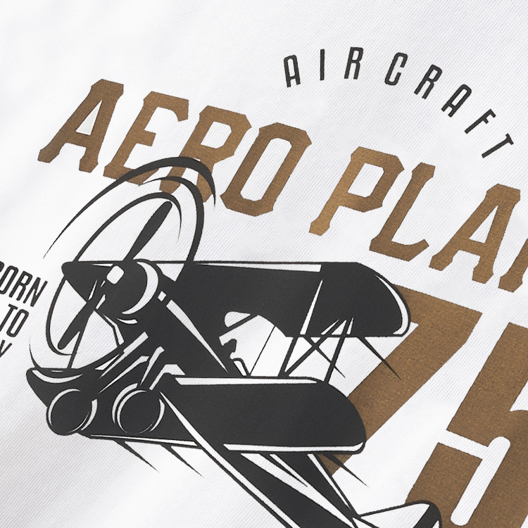 New summer breathable retro airplane print round-neck versatile, casual, fashionable, comfortable and simple men's T-shirt 5107 Item Picture