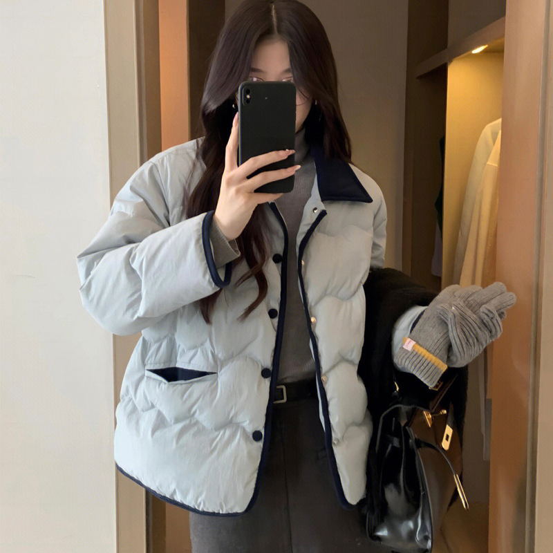 Korean ins corduroy lapel Dongdaemun light down cotton-padded jacket for women, short chanel-style cotton-padded jacket, casual coat