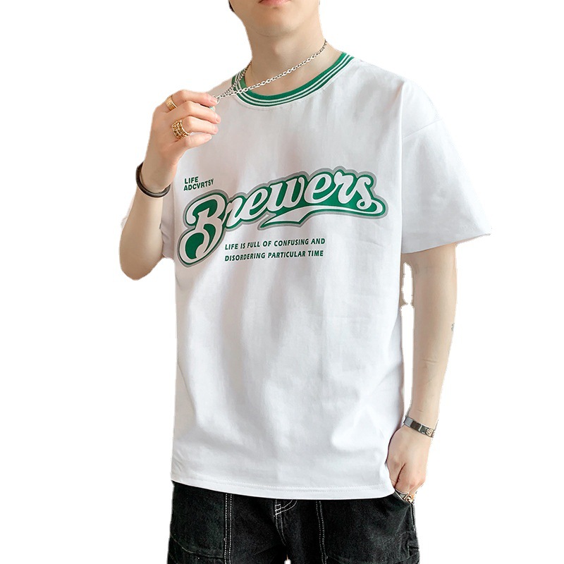 2023 Summer New short-sleeved T-shirt for men, round-neck casual half-sleeved base layer, trendy youth top for men Item Picture