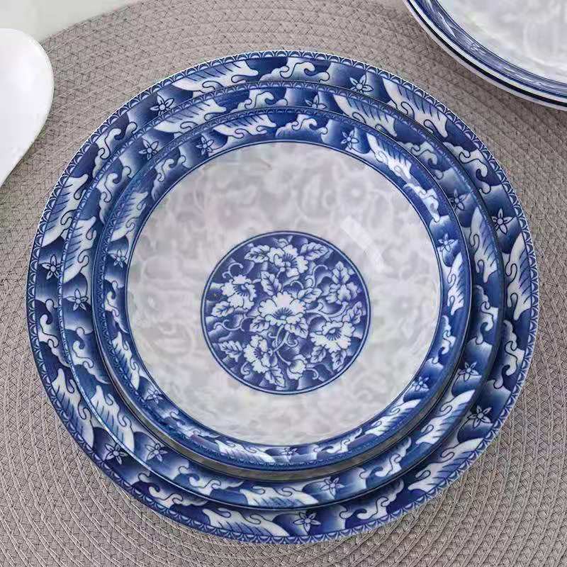 Qingzhi Yuman Bowl Noodle Bowl, large capacity, fresh and light blue and white porcelain, retro rural inn, Qingzhi Yuman Canteen Bowl