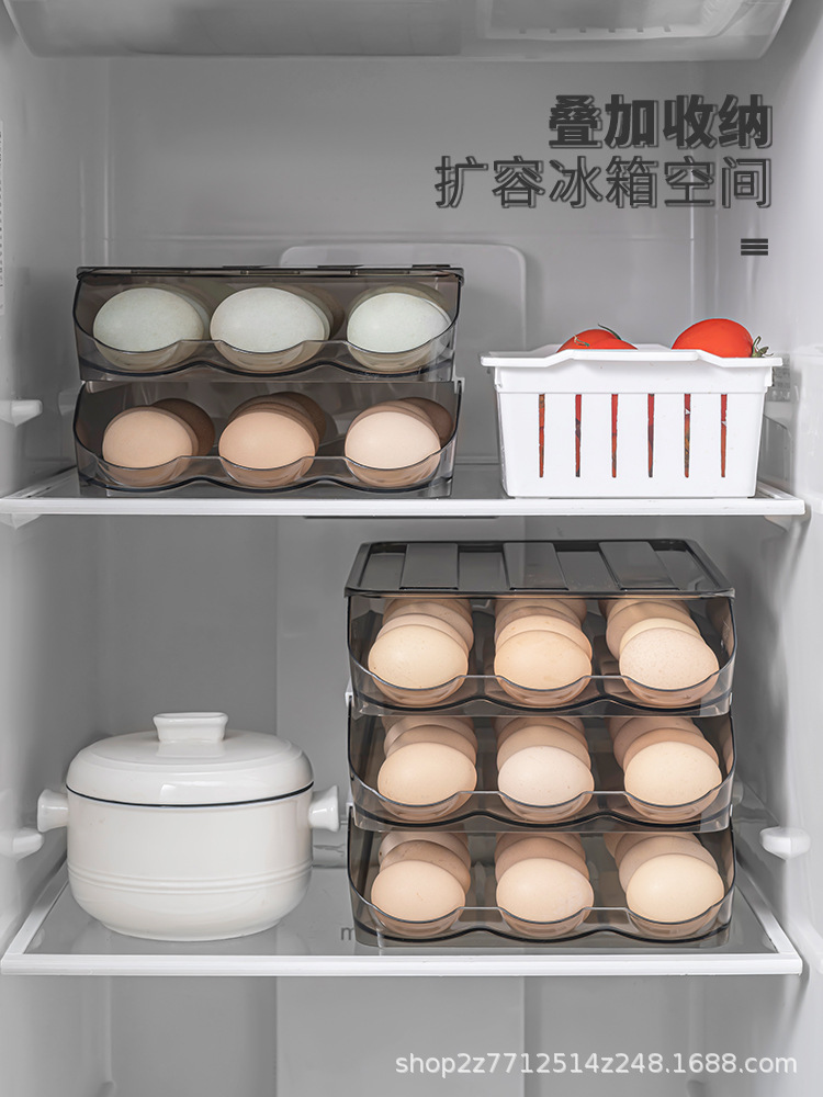 冰箱鸡蛋收纳盒保鲜家用创意厨房装食物整理架滚动抽屉式鸡蛋盒详情图3