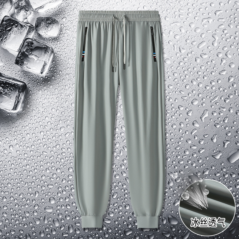 Summer Ice Silk 2025 New Thin high-end large size 9-inch breathable quick-drying tight-fitting straight-leg casual pants for men details Picture