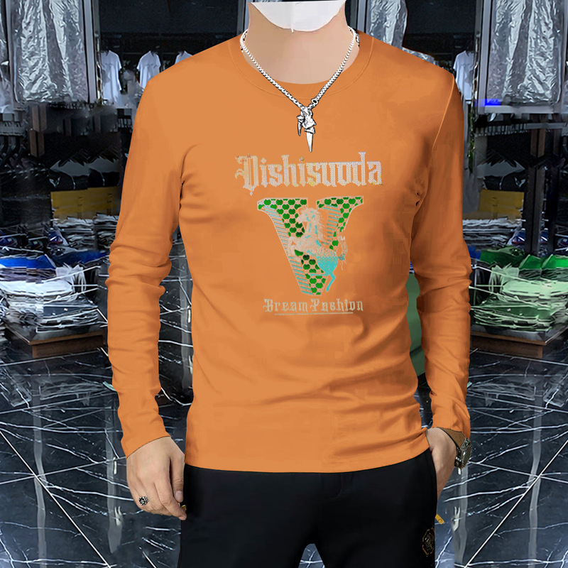 European trend men's long-sleeved T-shirt, round-neck shirt, comfortable, breathable and well-fitting base layer, men's top, spring and autumn light luxury