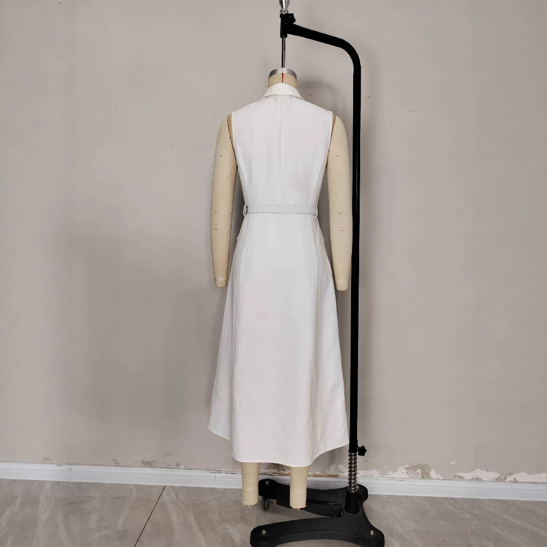 Summer and autumn Amazon cross-border new solid-color sleeveless belt pearl buckle slim split commuter dress Application Scenario