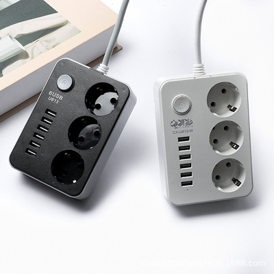 European Port USB mobile phone charging socket: 4-port, 3-port, 6-port, 4-port, 3-port, black 1.8-meter box