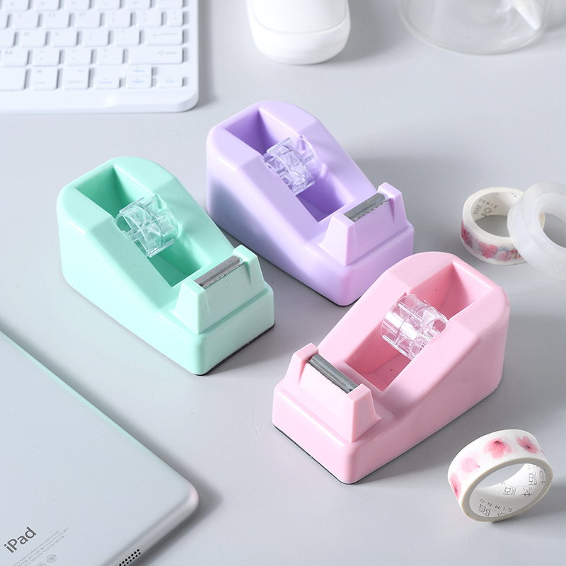 Cross-border direct supply Macaron color trumpet tape seat creative color desktop office tape machine packaging cutter Specification drawing