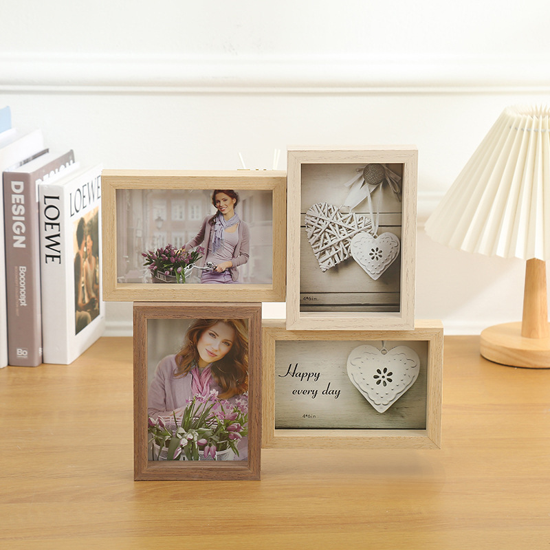 6寸复古美式挂墙照片墙相架创意四格相框接拼连体摆台双用相框架