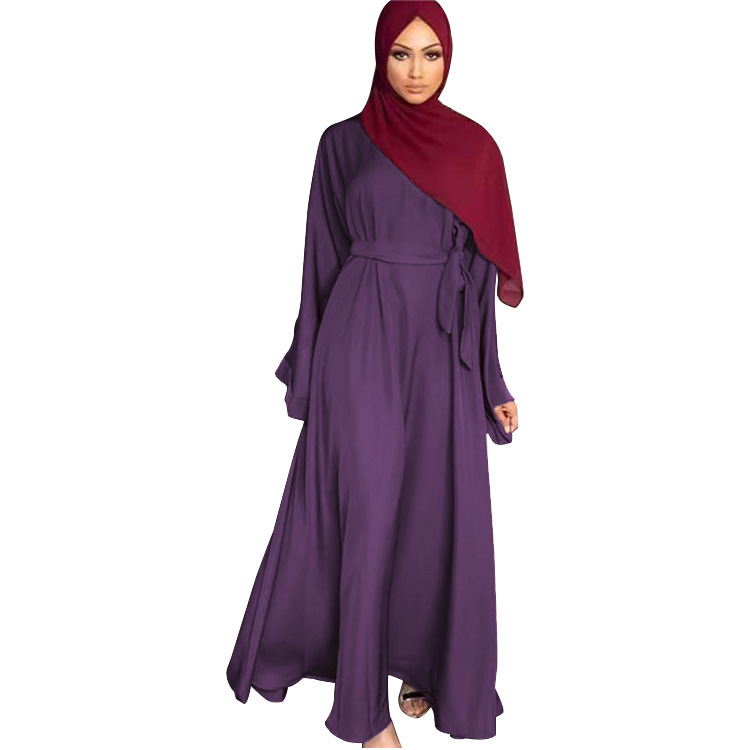 Cross-Border Women's Foreign Trade Amazon Middle East Arab Malay Robes Solid Color Plus-Size Dress Fy124363 details Picture
