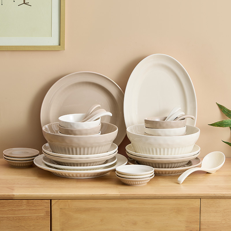 Yogurt cream-style tableware, high-end bowl and plate set, home bowl and chopsticks combination, ceramic rice bowl, soup bowl, vegetable plate Specification image