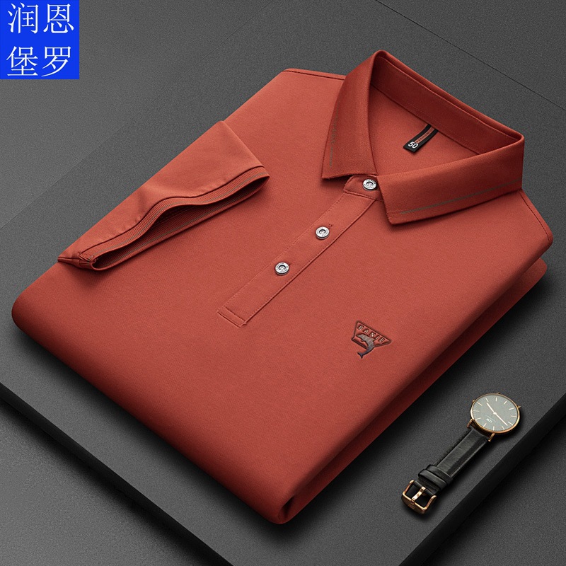 Runenbao Luo 2023 Summer New Mature Men's short-sleeved T-shirt with lapel print Middle-aged men's polo shirt Specification image