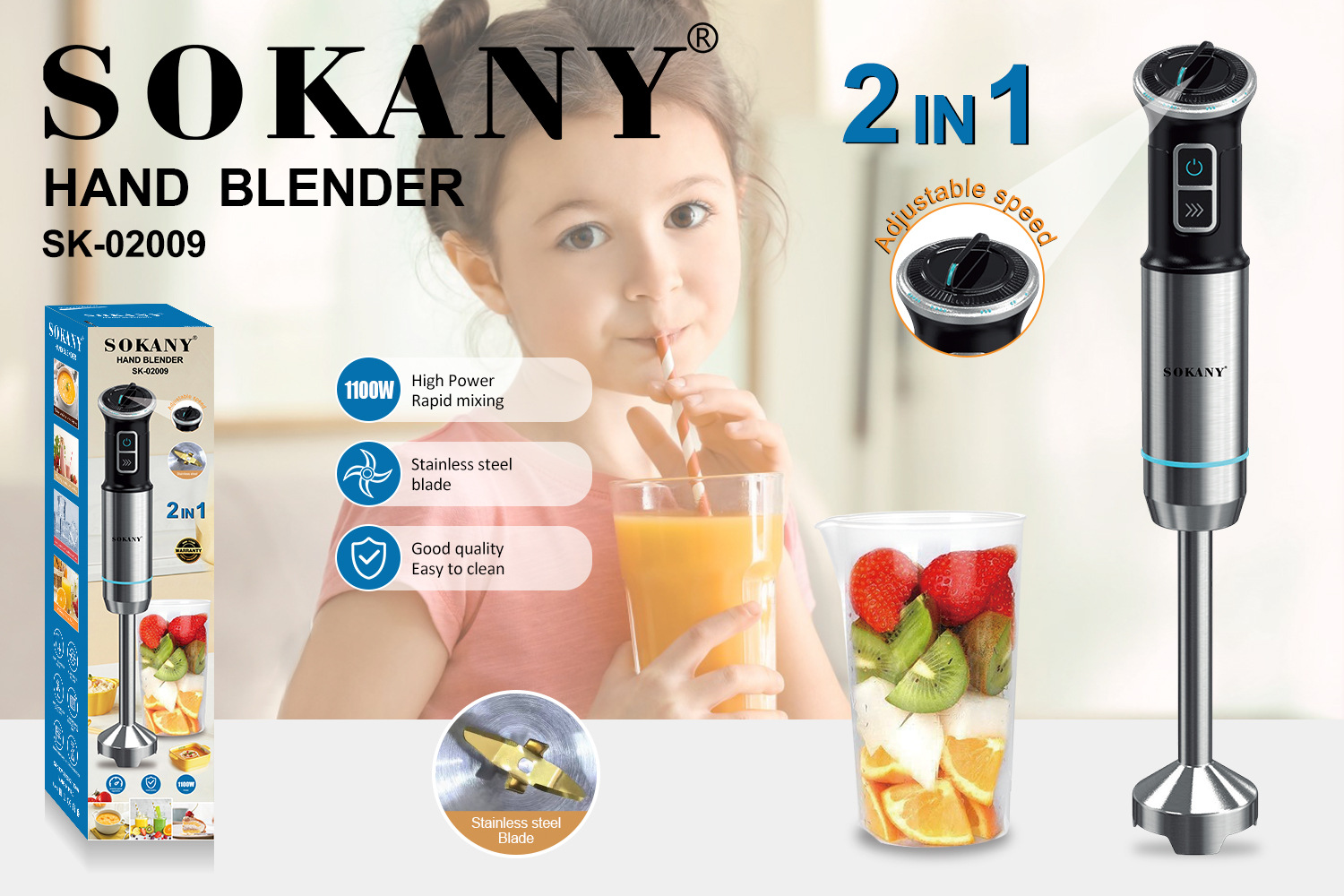 Cross-border SOKANY02009 Cooking stick, Electric handheld BLENDER, Juice Crushing stick, HAND BLENDER Specification image