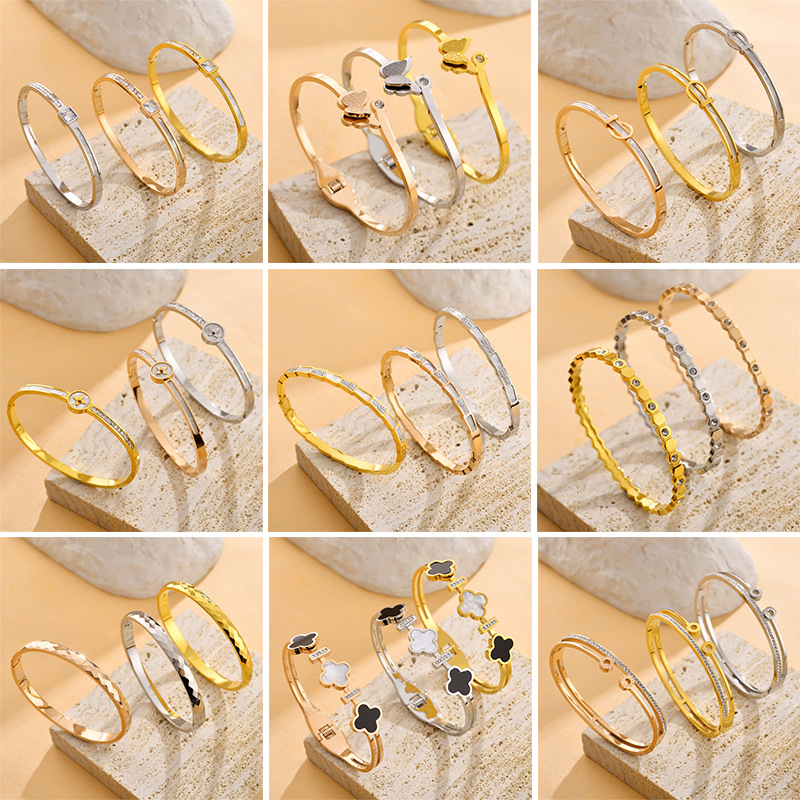 Europe And The United States Cross-Border Gold Titanium Steel Bracelet Does Not Fade Zircon Diamond Niche Design Simple Luxury Bracelet