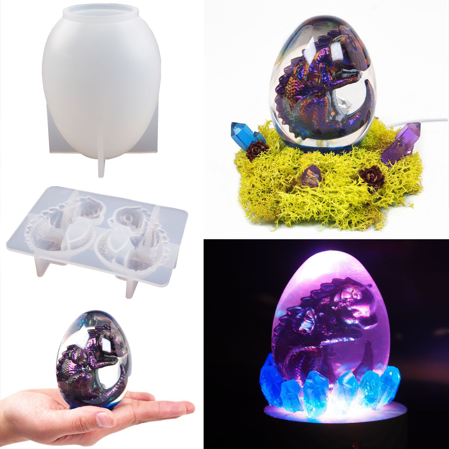 diy crystal drop glue egg dragon egg one star ball night light mirror silicone mold Item Picture