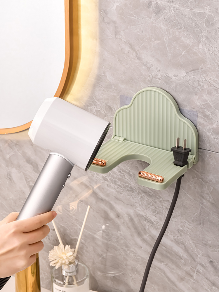 Hair Dryer Folding Shelf Perforation-Free Bathroom Hair Dryer Hanger Bathroom Air Duct Storage Device details Picture